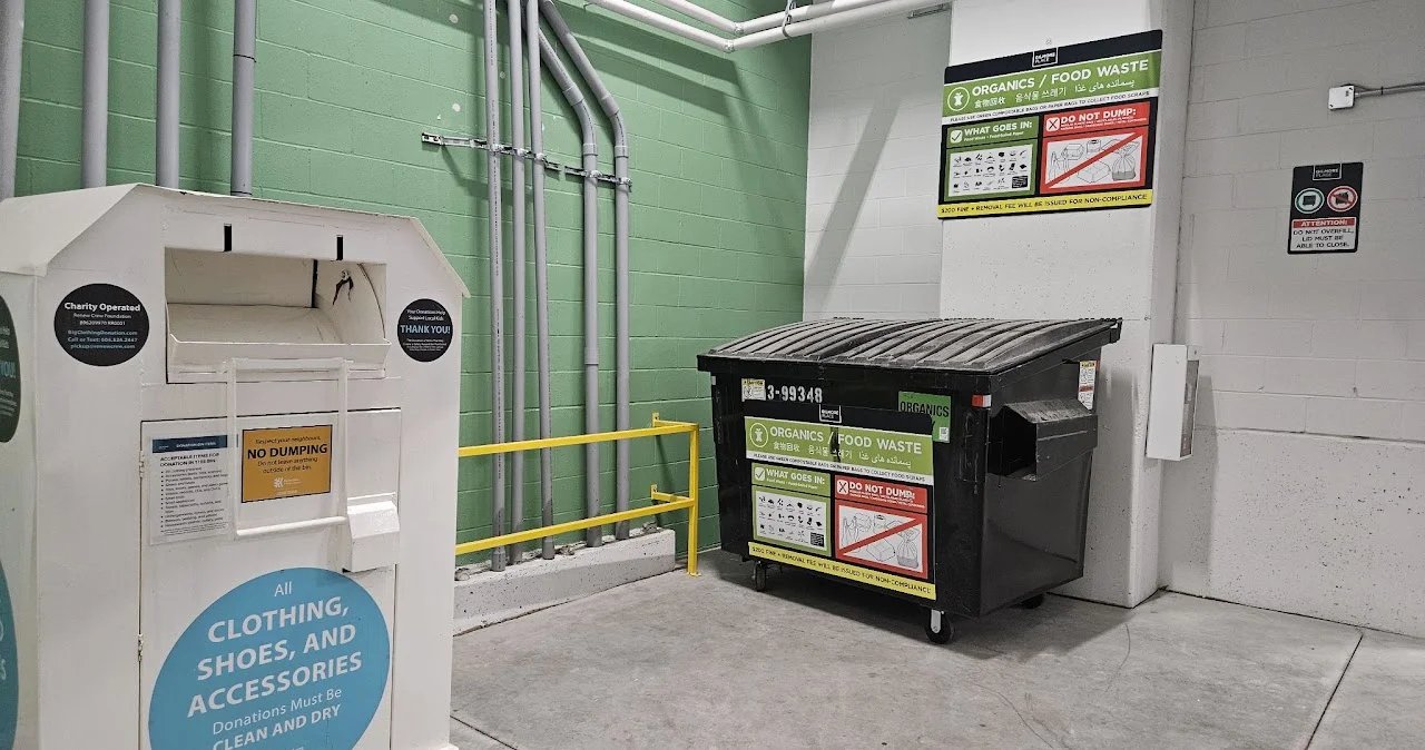 Garbage room — clothing donation and organics
